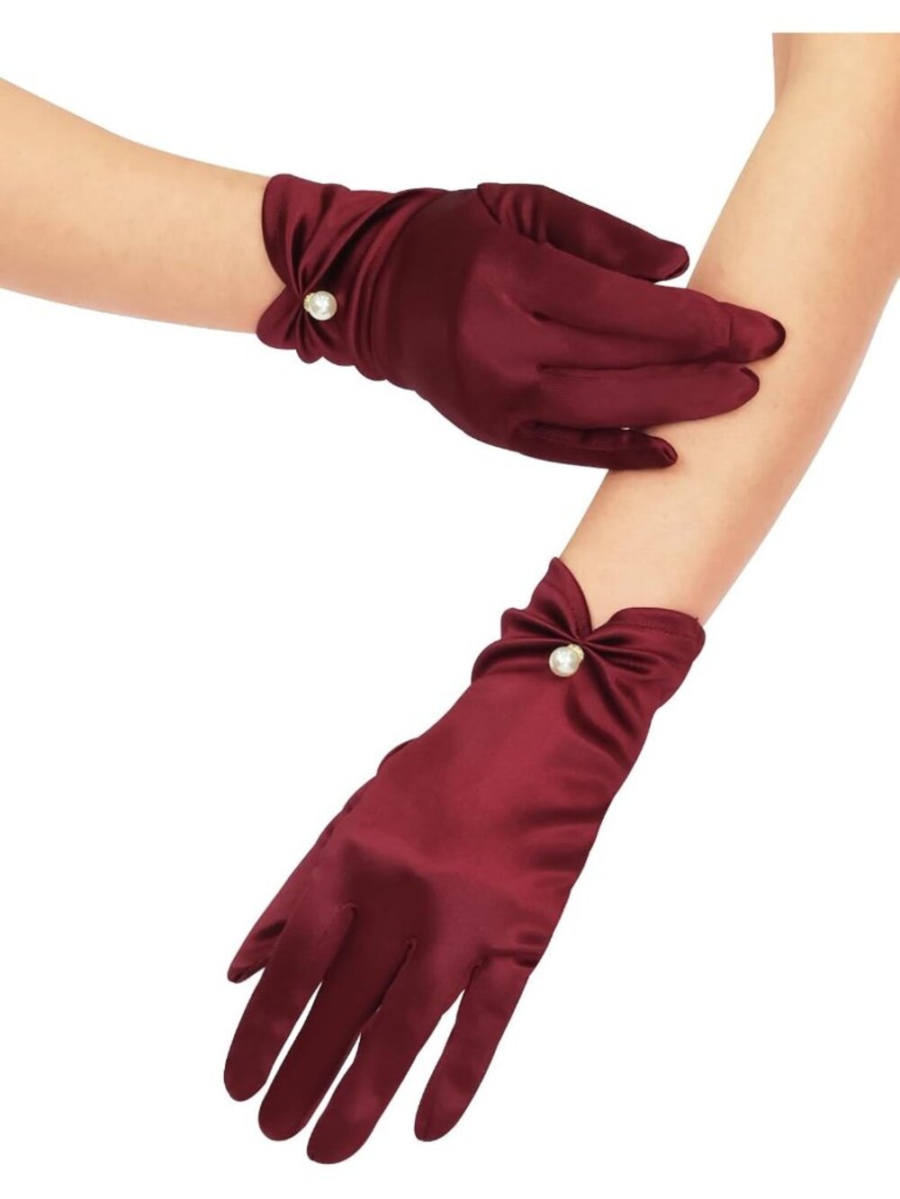 Women's Red Satin 100% Nylon Short Satin Wedding Tulle Tea Party Gloves